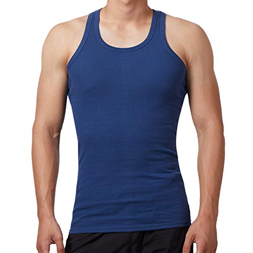 FALARY Camiseta de Tirantes para Hombre Pack de 5 de Algodón 100% más Colores Negro Azul Marino Oliva L
