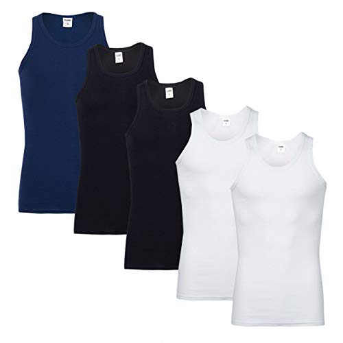 FALARY Camiseta de Tirantes para Hombre Pack de 5 de Algodón 100% más Colores Negro Blanco Azul Marino L FALARY Camiseta de Tirantes para Hombre Pack de 5 de Algodón 100% más Colores Negro Blanco Azul Marino L