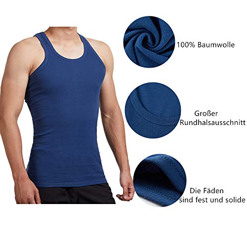 FALARY Camiseta de Tirantes para Hombre Pack de 5 de Algodón 100% más Colores Negro Blanco Azul Marino L