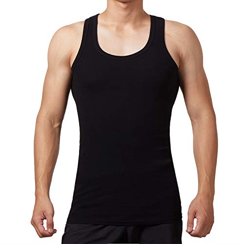 FALARY Camiseta de Tirantes para Hombre Pack de 5 de Algodón 100% más Colores Negro Blanco Azul Marino L