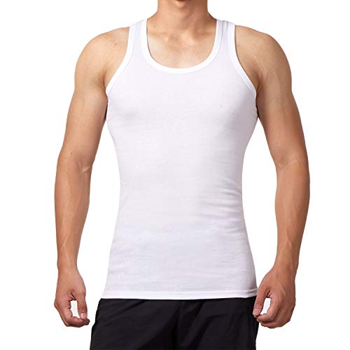 FALARY Camiseta de Tirantes para Hombre Pack de 5 de Algodón 100% más Colores Negro Blanco Azul Marino L