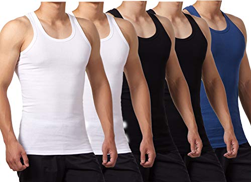 FALARY Camiseta de Tirantes para Hombre Pack de 5 de Algodón 100% más Colores Negro Blanco Azul Marino L FALARY Camiseta de Tirantes para Hombre Pack de 5 de Algodón 100% más Colores Negro Blanco Azul Marino L