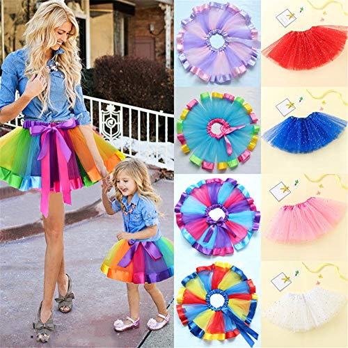 Falda de la ropa de la madre y la hija, vestidos de mamá y mí colorido arco iris tutú falda princesa niños niñas ballet danza vestido para madre e hija Falda de la ropa de la madre y la hija, vestidos de mamá y mí colorido arco iris tutú falda princesa niños niñas ballet danza vestido para madre e hija