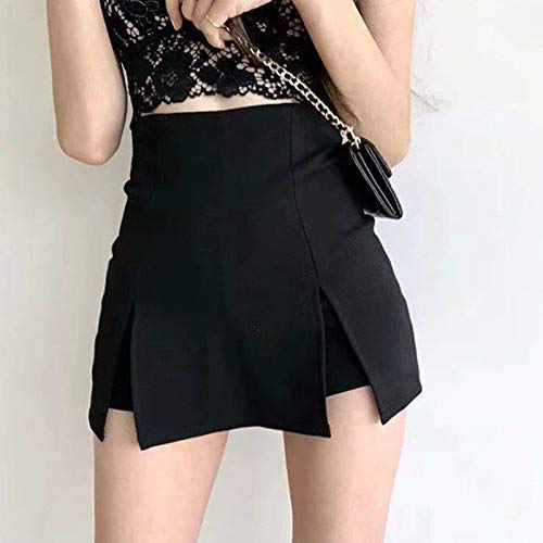 Falda Mujer,High Waist Street Split Mini Falda con Forro Corto Sexy A-Line Paquete Hips Mini Short Skater Party Femme Negro Cómodo Versátil Damas Bottom,S