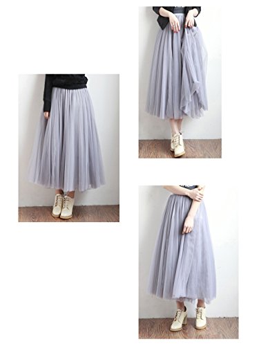 Falda Tul Larga Mujer 3 Capas de Tul Cintura Elástica Elegante Romántica de Fiesta Boda - Gris 100CM Falda Tul Larga Mujer 3 Capas de Tul Cintura Elástica Elegante Romántica de Fiesta Boda - Gris 100CM