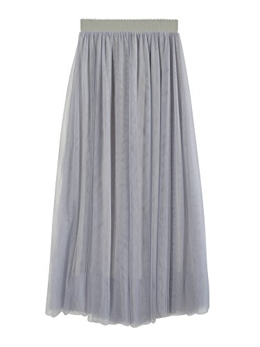 Falda Tul Larga Mujer 3 Capas de Tul Cintura Elástica Elegante Romántica de Fiesta Boda - Gris 100CM Falda Tul Larga Mujer 3 Capas de Tul Cintura Elástica Elegante Romántica de Fiesta Boda - Gris 100CM