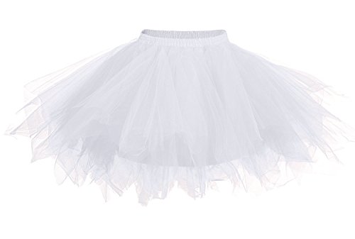 Faldas de Tulle Falda Corta de Cancan de Las Mujeres Retro Falda Rockabilly Traje de Danza Ballet Tutu Pettiskirt Traje de Carnaval (Contorno de Cintura: 23.62-35.4 Pulgadas, Blanco)