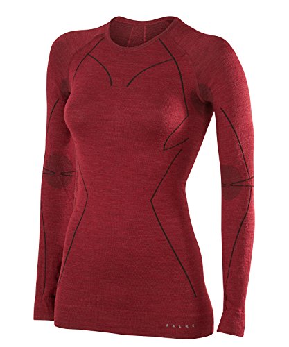 Falke Mujer Wool-Tech de Manga Larga Camiseta de Manga Larga, Mujer, Color Ruby, tamaño S