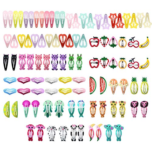 falllea 100 Piezas de Pinza de Pelo Metal Multicolor Pelo Horquillas Pinzas para el Cabello a Presión de Diseño de Dibujos Animados Accesorios Cabello para Niñas Infantiles