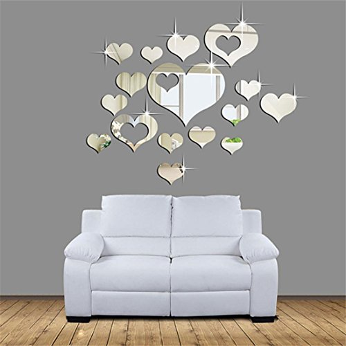 FAMILIZO Inicio 15Pcs 3D del CorazóN ExtraíBle DecoracióN del Arte Pegatinas De Pared Decoración De La Habitación