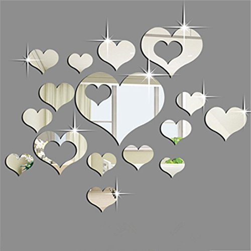 FAMILIZO Inicio 15Pcs 3D del CorazóN ExtraíBle DecoracióN del Arte Pegatinas De Pared Decoración De La Habitación