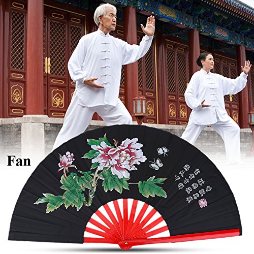 Fan de Tai Chi, Ventilador de Seda Chino de Kung Fu de Artes Marciales de Kung Fu Fan de Seda de Mano Derecha de Wushu Funcionamiento de Danza Ventilador Plegable de Mano de Ventilador(Negro)