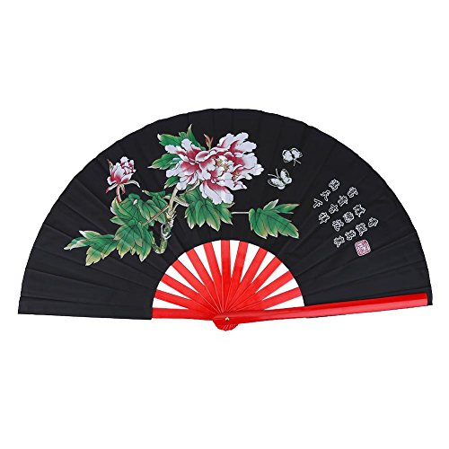 Fan de Tai Chi, Ventilador de Seda Chino de Kung Fu de Artes Marciales de Kung Fu Fan de Seda de Mano Derecha de Wushu Funcionamiento de Danza Ventilador Plegable de Mano de Ventilador(Negro)