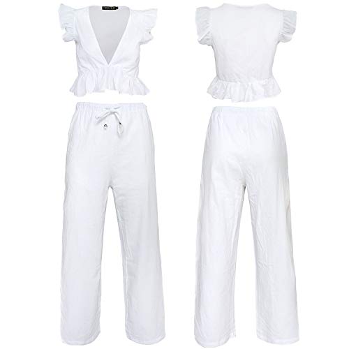 FANCYINN 2 Piezas Mujer Conjunto Fiesta Playa Verano Pantalon y Top Mono Blanco