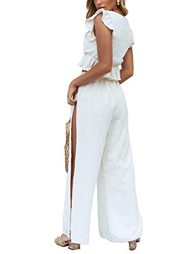 FANCYINN 2 Piezas Mujer Conjunto Fiesta Playa Verano Pantalon y Top Mono Blanco