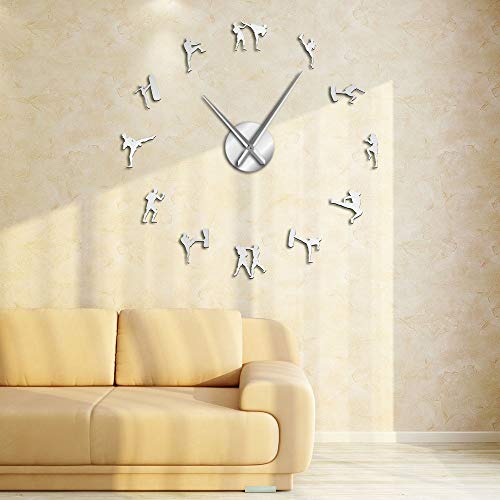 FANCYLIFE Arte Moderno Etiqueta de la Pared de Moda Regalo de los niños Artes Marciales Coreanas Taekwondo Figuras DIY Reloj de Pared Gigante