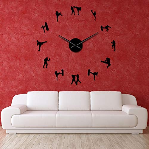 FANCYLIFE Arte Moderno Etiqueta de la Pared de Moda Regalo de los niños Artes Marciales Coreanas Taekwondo Figuras DIY Reloj de Pared Gigante