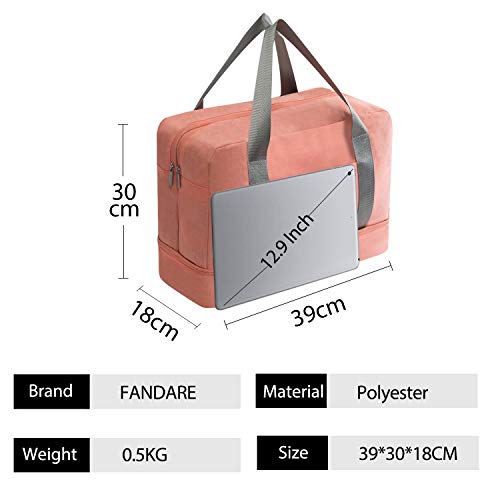 FANDARE Bolsa de Viaje Bolsa de Deporte Plegable Bolsa de Gimnasio Bolsa de Natación para Playa Bolsa Portátil para Hombres/Mujeres con Compartimento para Zapatos Impermeable Poliéster Naranja