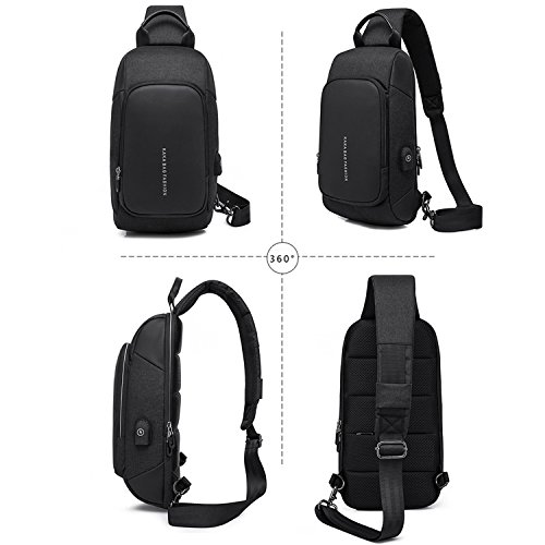 FANDARE Nuevo Bolsa de Pecho Bolsos Cruzados con Puerto de Carga USB Hombre Bandoleras Cruzada Sling Crossbody Bag para Escuela Viaje Deportes Gimnasio Senderismo Ciclismo Negro