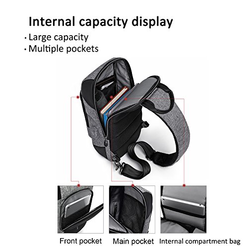 FANDARE Nuevo Bolsa de Pecho Bolsos Cruzados con Puerto de Carga USB Hombre Bandoleras Cruzada Sling Crossbody Bag para Escuela Viaje Deportes Gimnasio Senderismo Ciclismo Negro