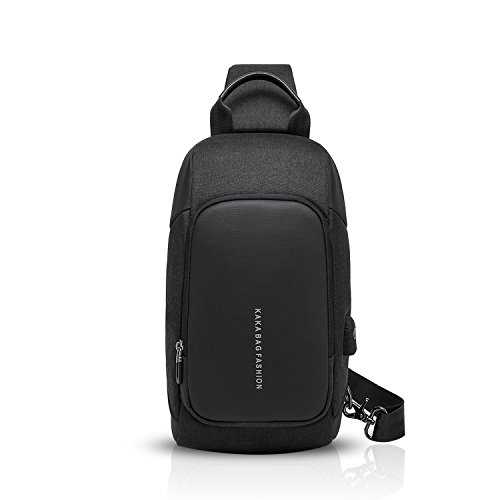 FANDARE Nuevo Bolsa de Pecho Bolsos Cruzados con Puerto de Carga USB Hombre Bandoleras Cruzada Sling Crossbody Bag para Escuela Viaje Deportes Gimnasio Senderismo Ciclismo Negro