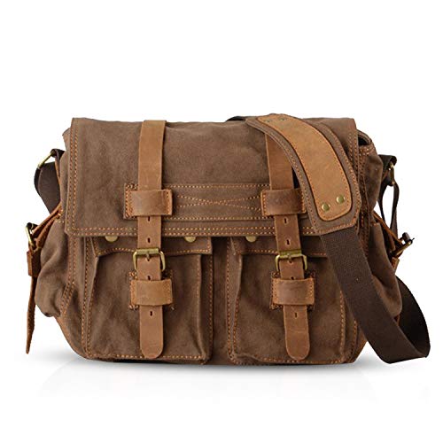 FANDARE Nuevo Bolso de Bandolera Lona Bolsa Mensajero Bolso de Hombro Bolsos Cruzados para 14 Pulgadas Laptop Maletín Hombre Mujer Crossbody Bag para Conmutar Trabajo Viaje Escuela Profesor Marrón