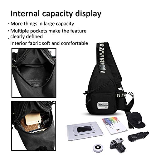 FANDARE Unisexo Bolso Pecho Ultraligero Bolsos de Hombre Mujeres Mochila Bolsos Cruzados Sling Crossbody Daypacks Bandoleras Cruzada para Escuela Viaje Deportes Gimnasio Senderismo Ciclismo Negro