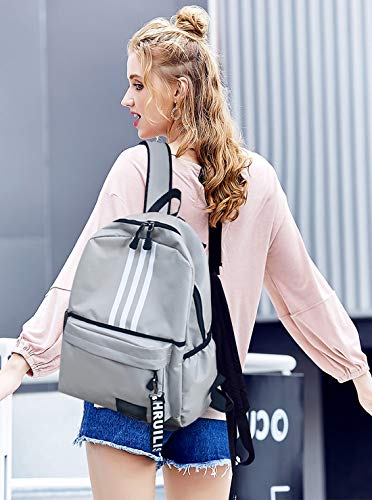 FANDARE Unisexo Mochila Bolsa de Escuela Hombres/Mujeres School Bag Adolescente Mochila Niña/Niño Viaje Mochilas Camping Daypack Poliéster Gris