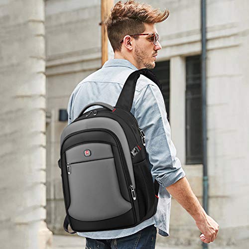 FANDARE Unisexo Mochila Laptop Mochila Ordenador Portatil 15.6 Pulgadas Mochilas Escolares con Puerto de Carga USB para Mujer Hombre Diario Negocio Trabajo Viaje Bolsas Escolares Negro Gris