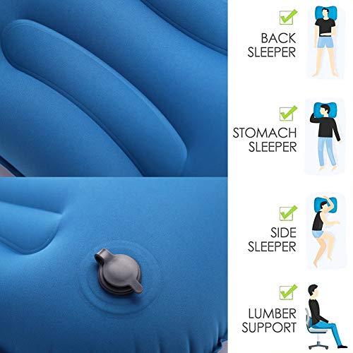 FANDE Almohada de Viaje Inflable, Almohada Hinchable, Almohada Inflable Ultraligera, Compresible, Plegable, Hinchable Pillow para Camping, Viaje, Exterior (Azul)