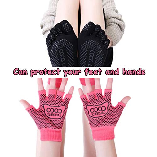 FANDE Calcetines y Yoga Juegos de Guantes,Antideslizante Calcetines del Dedo Guantes,Calcetines Yoga Juegos Guantes con Puntos Antideslizantes Silicona para Cualquier Yoga Pilates Ballet Barre para.