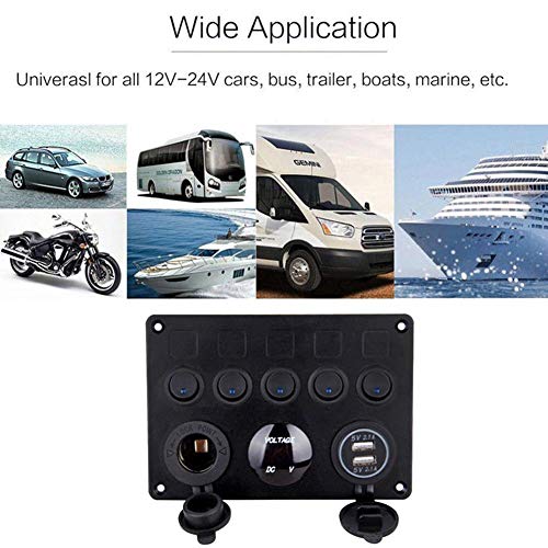 FANMURAN Panel de control de 5 interruptores LED Rocker 12 V/24 V coche barco marino 2 USB y voltímetro. FANMURAN Panel de control de 5 interruptores LED Rocker 12 V/24 V coche barco marino 2 USB y voltímetro.