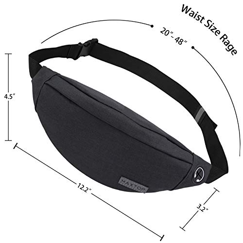 Fanny Pack - Riñonera Unisex con Conector para Auriculares y 3 Bolsillos con Cremallera, cinturón Ajustable, Bolsa para Entrenamiento al Aire Libre, Viajes, Casual, Correr, Senderismo (Negro)