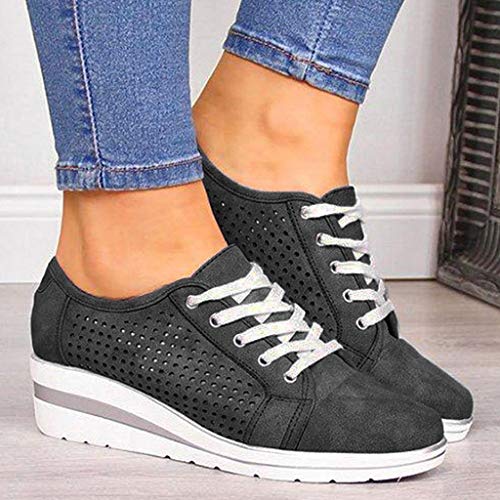 Fannyfuny Zapatos para Correr Mujer Zapatillas de Deportivo Sneakers Ligeros Zapatos Casuales de Deporte Low Top Calzado Transpirables Fitness Comodos Zapatillas de Cuña (37 EU, Negro)