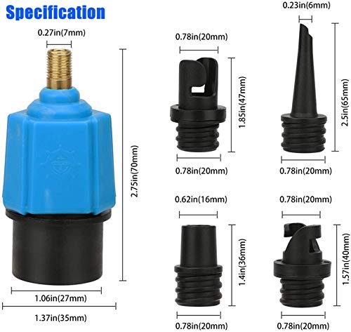 Fansjoy Adaptador de Bomba Sup, Accesorios Kayak Adaptador de Válvula de Aire Convertidor con 4 Boquillas para Sup, Canoa, Barco Inflable, Tabla Paddle Surf Hinchable, Bote de Remos Inflable (Azul)