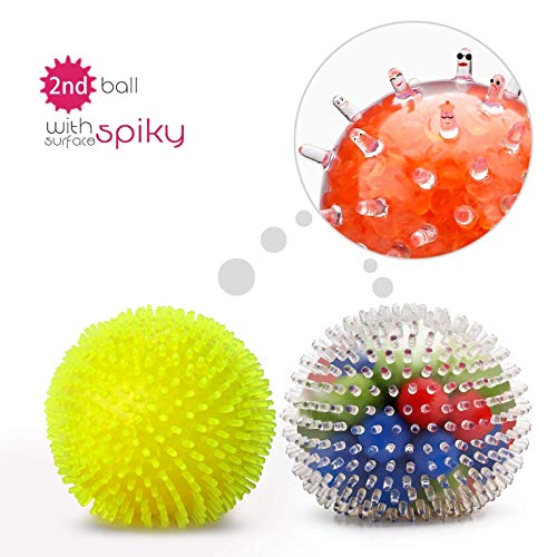 Fansteck 4pcs Pelota Antiestrés, Powerball, Fortalecedores de Mano, Juguetes Antiestrés, Bola Antiestrés, Squishy, Stress Reliever Alivia Estrés de Muñeca Mano Dedo para Adulto Niño Fluorescente