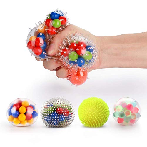 Fansteck 4pcs Pelota Antiestrés, Powerball, Fortalecedores de Mano, Juguetes Antiestrés, Bola Antiestrés, Squishy, Stress Reliever Alivia Estrés de Muñeca Mano Dedo para Adulto Niño Fluorescente