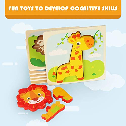 Fansteck 6pcs Puzzle Madera, Juguetes Montessoris, Puzzle Bebé, Rompecabezas de Madera Bebe, Juego Educativo Bebé para Niños 1 2 3 4 5 6 Años Aprendizaje Temprano Regalo de Cumpleaños Material Seguro