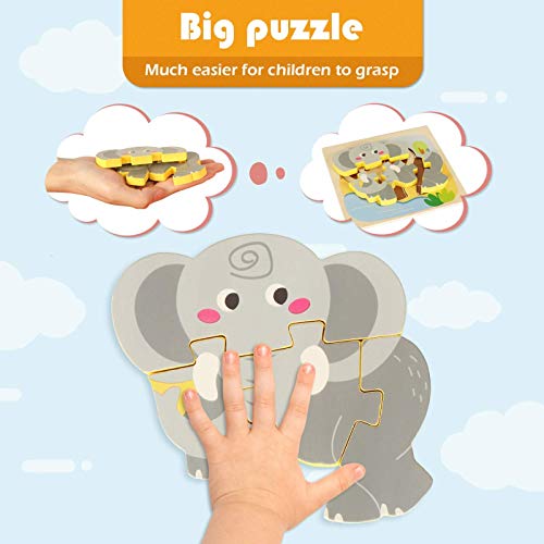 Fansteck 6pcs Puzzle Madera, Juguetes Montessoris, Puzzle Bebé, Rompecabezas de Madera Bebe, Juego Educativo Bebé para Niños 1 2 3 4 5 6 Años Aprendizaje Temprano Regalo de Cumpleaños Material Seguro