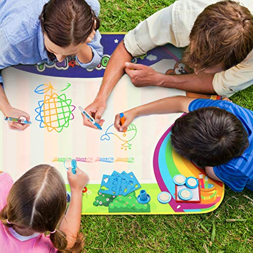 Fansteck Agua Dibujo Pintura,150x90cm Alfombra de Agua con Sonido, Pizarra Mágica, Esteras de Agua Pintura. 3 Bolígrafos,7 Plantillas,3 Sellos,1 Rueda.Juegos Juguetes Educativo Niños 2+ años