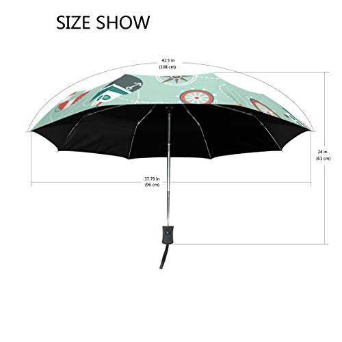 FANTAZIO Paraguas de Viaje de Tres Pliegues con vibra Marina y Auto Abierto