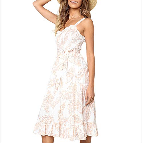 Fanvone - Vestido de Verano para Mujer, para Verano, para Verano, para Mujer, con impresión de Falda, Largo, sin Mangas, con Correa y Espalda Abierta, elástico, Color Carne, pequeño