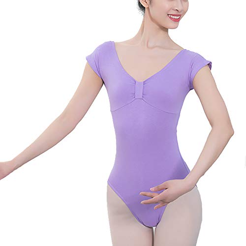 FANXQ Las Mujeres De La Costura De Manga Corta Leotardo Lycra Gimnasia Leotardo Ballet Danza Vestido Mono De Dancewear,Lightpurple,XXL