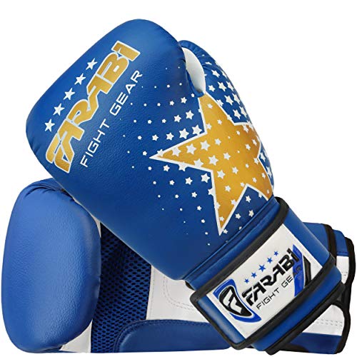 FARABI 6-OZ Guantes de Boxeo para niños Guantes de Boxeo Junior para formación Lucha de Combate Rutina de Ejercicio Color Azul 6 oz