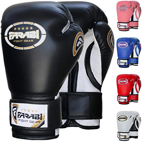 FARABI 8oz Junior Boxing Gloves Kids Boxing Gloves 8-oz Boxing Gloves Sparring, Training Bag Mitt Gloves for Punching, Sparring, Workout, Training (8-OZ, Black)