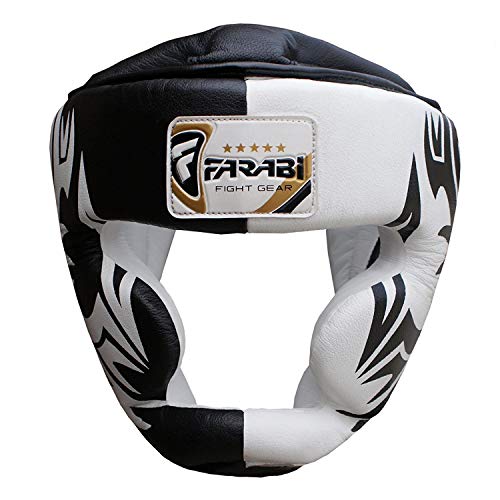 FARABI Boxeo Guardia Protector de Cabeza del Casco de Entrenamiento MMA Pro para Toda la Cara, Protección Cheek Sombreros y tocados de Cuero Real (XL)