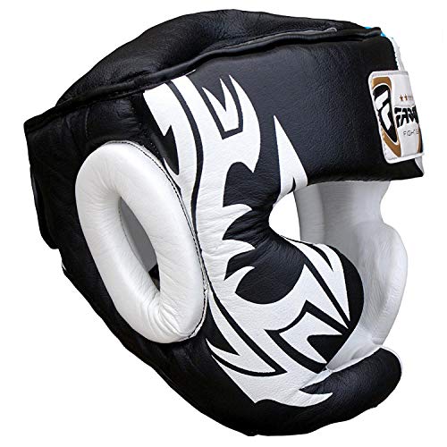 FARABI Boxeo Guardia Protector de Cabeza del Casco de Entrenamiento MMA Pro para Toda la Cara, Protección Cheek Sombreros y tocados de Cuero Real (XL)