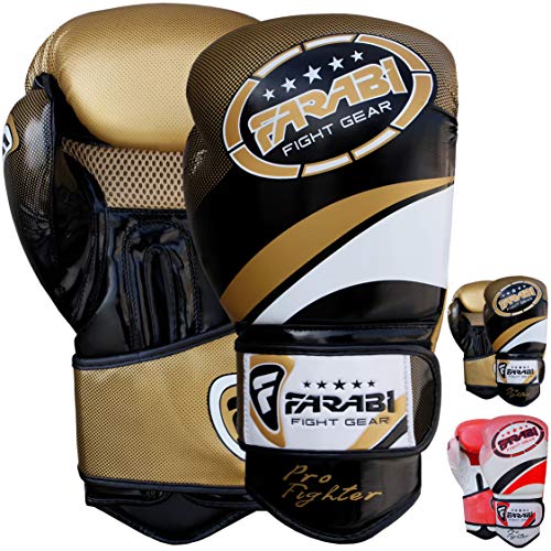 Farabi Boxing Gloves Boxing Gloves for Training Punching Sparring Muay Thai Kickboxing Gloves (Golden, 14Oz)