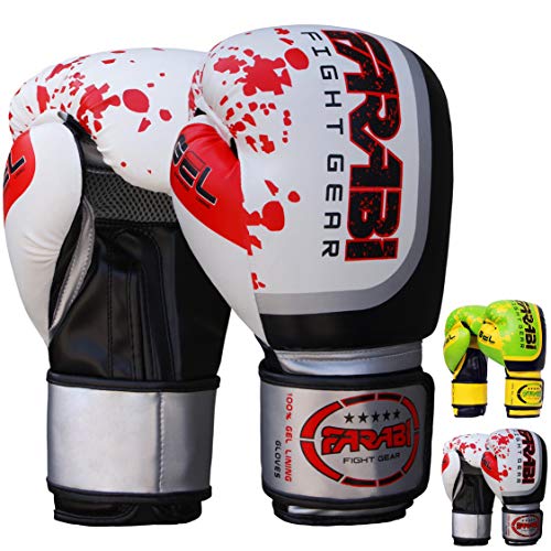 Farabi Boxing Gloves Boxing Gloves for Training Punching Sparring Muay Thai Kickboxing Gloves (White, 14Oz)