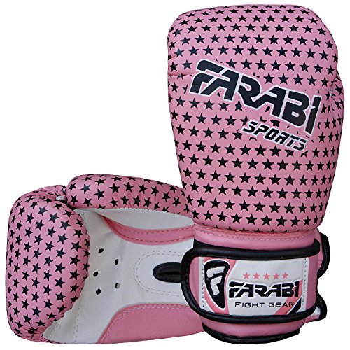Farabi Boxing Gloves Kids Junior Muay Thai Kick Boxing Training MMA Punching Gloves (Star Pink, 4OZ)